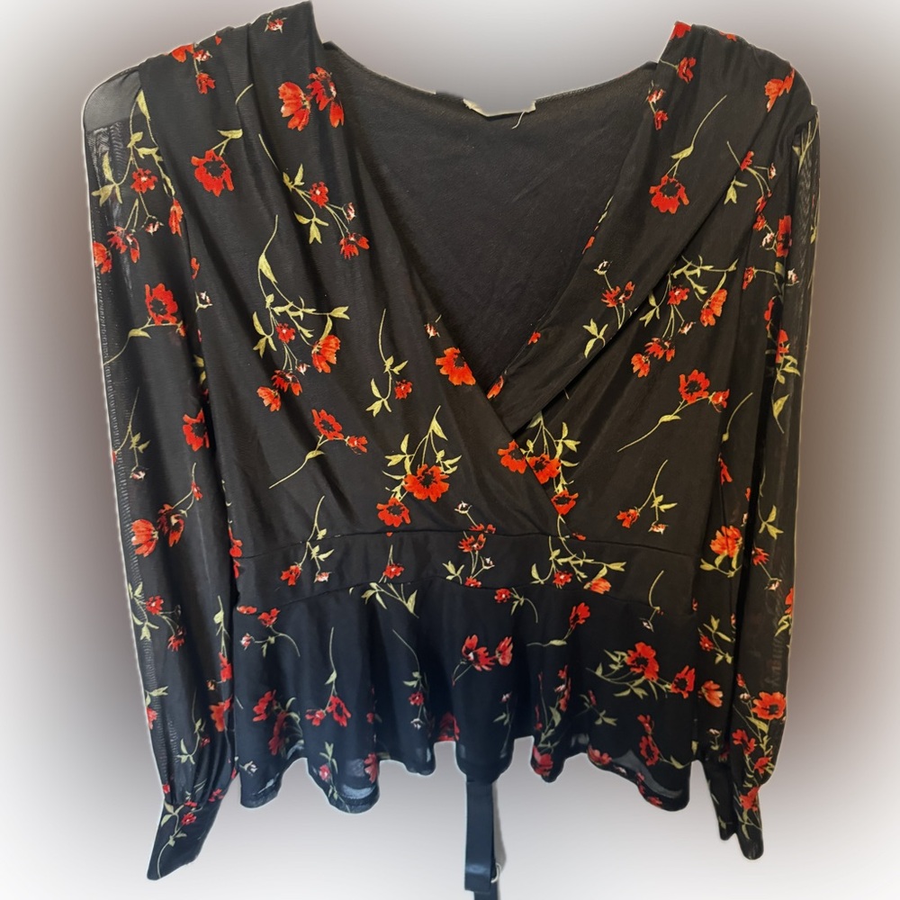 Chic Black Floral Peplum Blouse